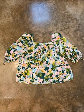 Erika Floral Off Shoulder Blouse XL Boho Peasant Top Cottagecore Spring